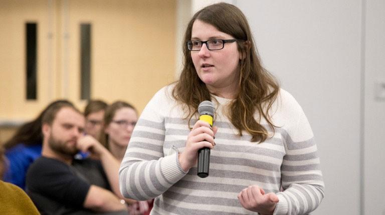 Student speaking at an event